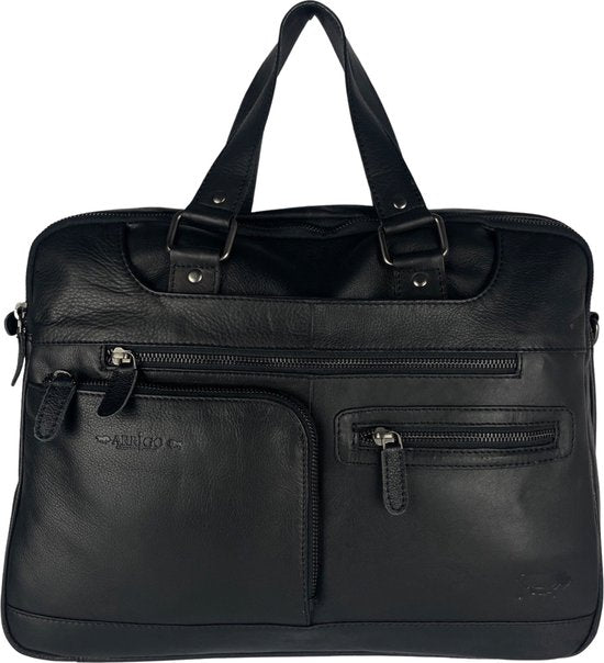 Laptoptas messenger bag 15 6 inch buffelleer leer zwart - Arrigo.nl