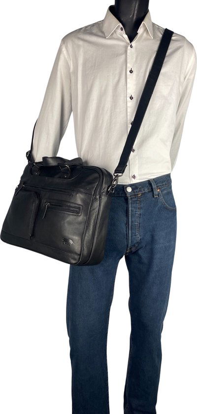 Laptoptas messenger bag 15 6 inch buffelleer leer zwart - Arrigo.nl