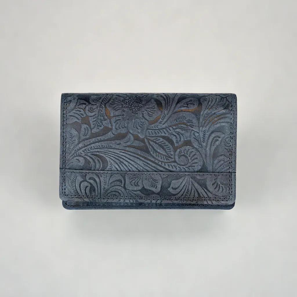 Lederen dames portemonnee RFID donkerblauw - Arrigo.nl