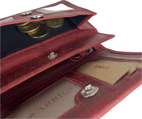 Lederen dames portemonnee RFID rood - Arrigo.nl