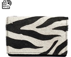 Lederen dames portemonnee zwart klein rfid met dierenprint dames portemonnee - Arrigo Leather Goods