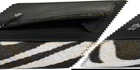 Lederen dames portemonnee zwart klein rfid met dierenprint dames portemonnee - Arrigo Leather Goods