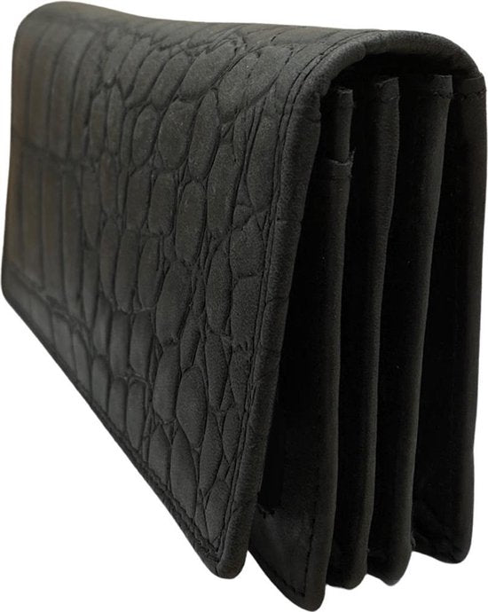 Lederen dames portemonnee zwart rfid met croco print dames portemonnee - Arrigo Leather Goods