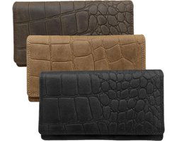 Lederen dames portemonnee zwart rfid met croco print dames portemonnee - Arrigo Leather Goods