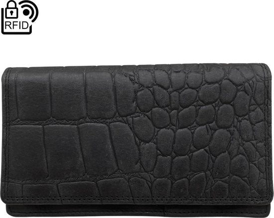 Lederen dames portemonnee zwart rfid met croco print dames portemonnee - Arrigo Leather Goods