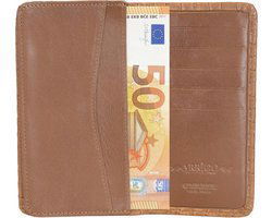 Lederen portefeuille telefoonmapje lichtbruin met gevlochten leerprint - Arrigo.nl