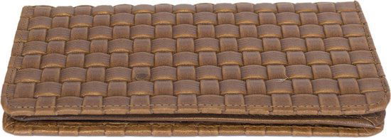 Lederen portefeuille telefoonmapje lichtbruin met gevlochten leerprint - Arrigo.nl