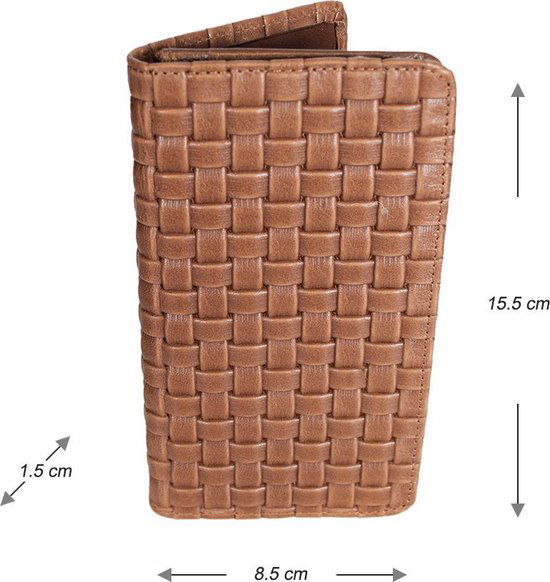 Lederen portefeuille telefoonmapje lichtbruin met gevlochten leerprint - Arrigo.nl