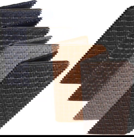 Lederen portefeuille telefoonmapje lichtbruin met gevlochten leerprint - Arrigo.nl