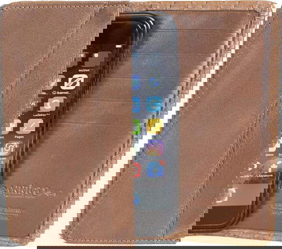 Lederen portefeuille telefoonmapje lichtbruin met gevlochten leerprint - Arrigo.nl