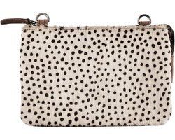 Leren Crossbody Schoudertasje - Lichtbruin met Witte Cheeta Print en Vacht - Arrigo.nl