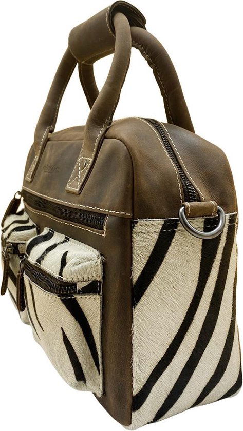 Leren Dames Tas van Donkerbruin Leer met Dierenprint - Arrigo.nl