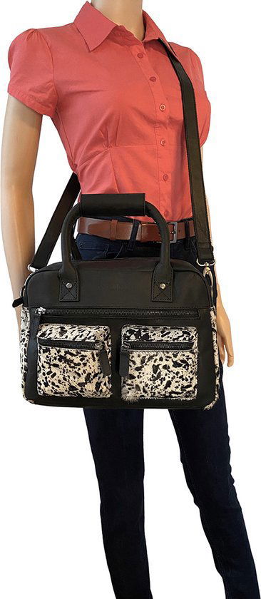 Leren Tas met Vacht en Zwart Leer - Dames Handtas - Arrigo.nl