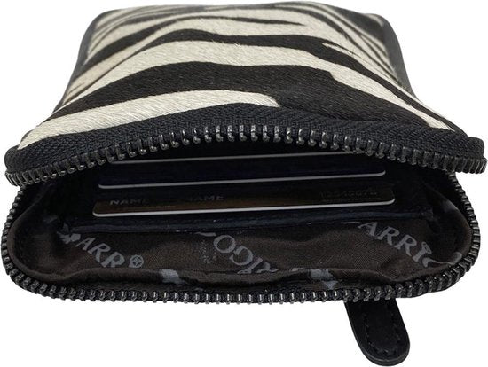 Leren Telefoontasje voor Dames met Verstelbare Schouderband in Zwart met Zebra Print - Arrigo.nl
