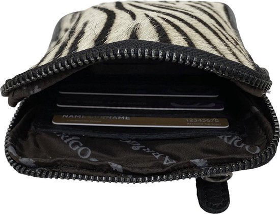 Leren Telefoontasje voor Dames met Verstelbare Schouderband in Zwart met Zebra Print - Arrigo.nl
