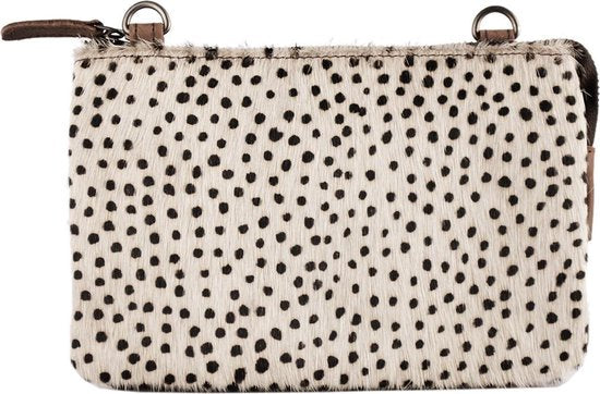 Leren crossbody tas donkerbruin vacht met witte cheetah print schoudertasje - Arrigo Leather Goods