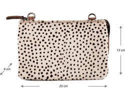 Leren crossbody tas donkerbruin vacht met witte cheetah print schoudertasje - Arrigo Leather Goods