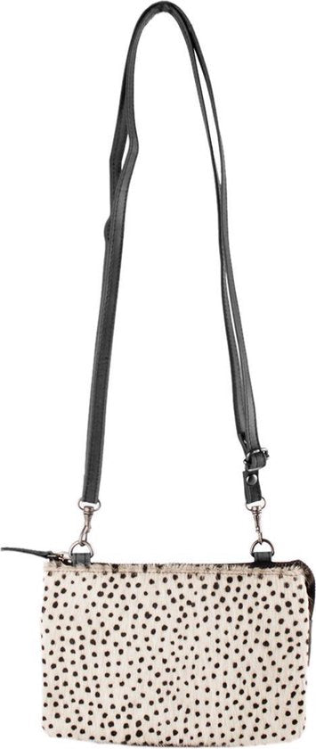 Leren crossbody tas zwart vacht met witte cheetah print schoudertasje - Arrigo Leather Goods