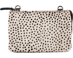 Leren crossbody tas zwart vacht met witte cheetah print schoudertasje - Arrigo Leather Goods