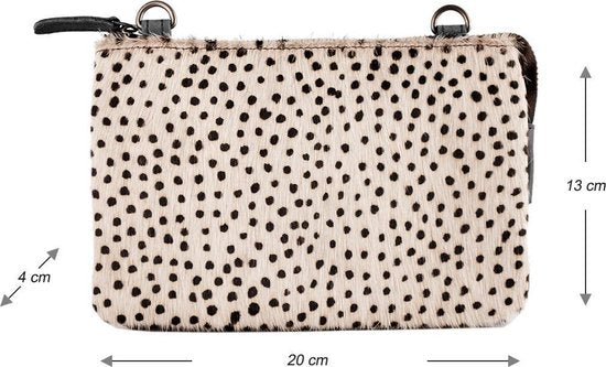 Leren crossbody tas zwart vacht met witte cheetah print schoudertasje - Arrigo Leather Goods