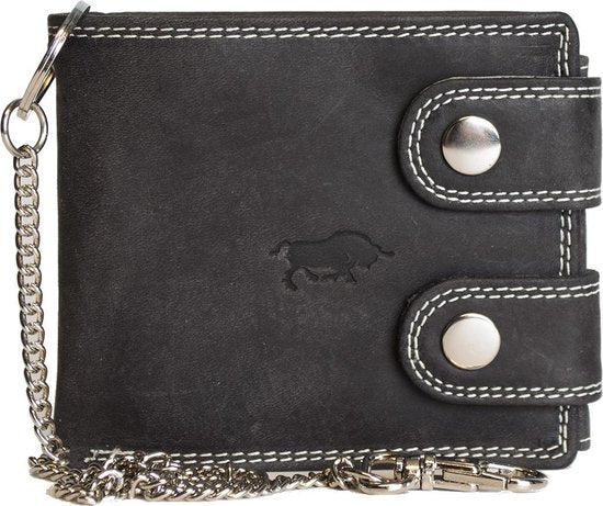 Leren dames portemonnee met ketting zwart leren heren portemonnee met - Arrigo.nl