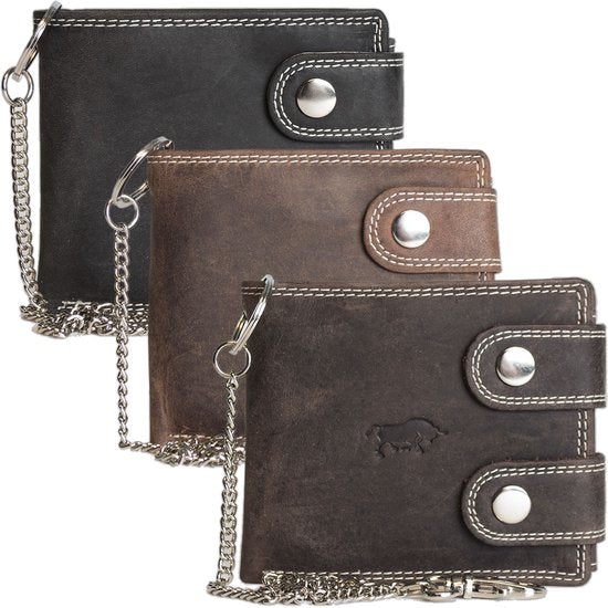 Leren dames portemonnee met ketting zwart leren heren portemonnee met - Arrigo.nl