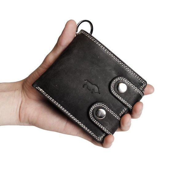 Leren dames portemonnee met ketting zwart leren heren portemonnee met - Arrigo.nl