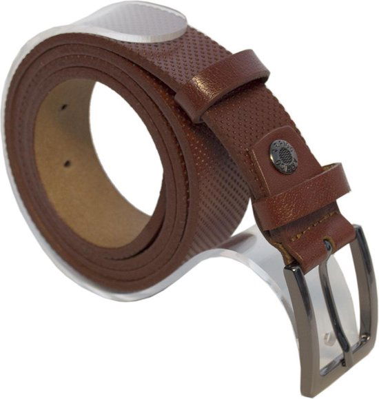 Leren dames riem cognac met print of heren riem echt - Arrigo Leather Goods