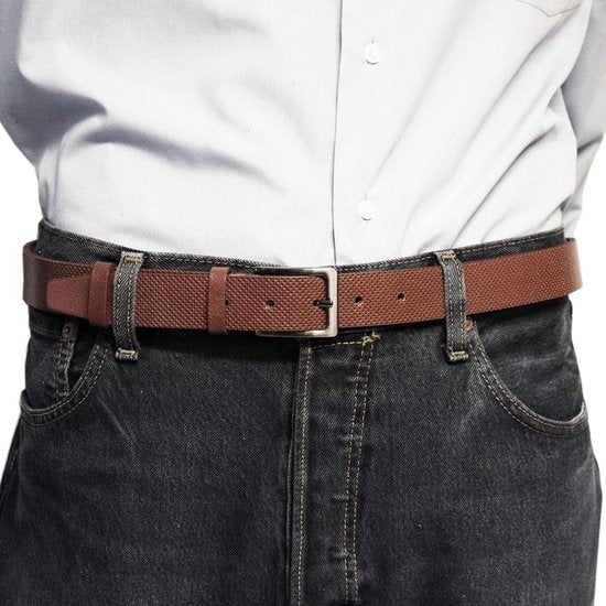 Leren dames riem cognac met print of heren riem echt - Arrigo Leather Goods