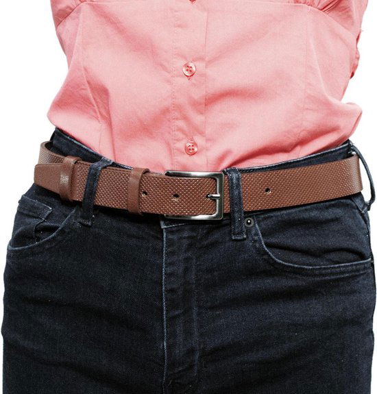 Leren dames riem cognac met print of heren riem echt - Arrigo Leather Goods