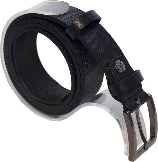 Leren dames riem donkerblauw met print of heren riem echt - Arrigo Leather Goods