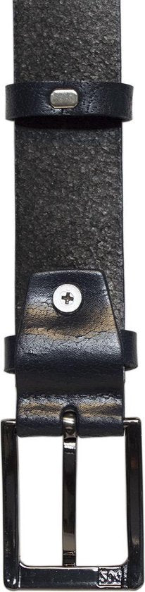 Leren dames riem donkerblauw met print of heren riem echt - Arrigo Leather Goods