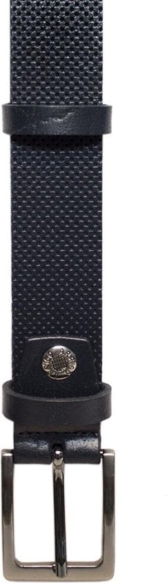 Leren dames riem donkerblauw met print of heren riem echt - Arrigo Leather Goods