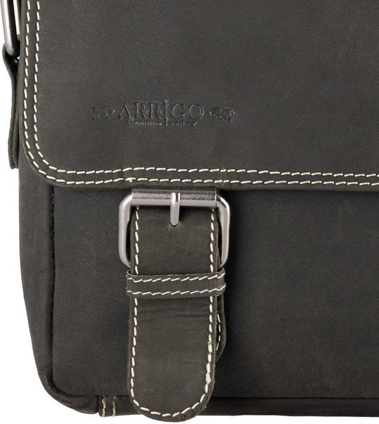 Leren heren schoudertas zwart dames schoudertas zwart leer zwarte leren - Arrigo Leather Goods