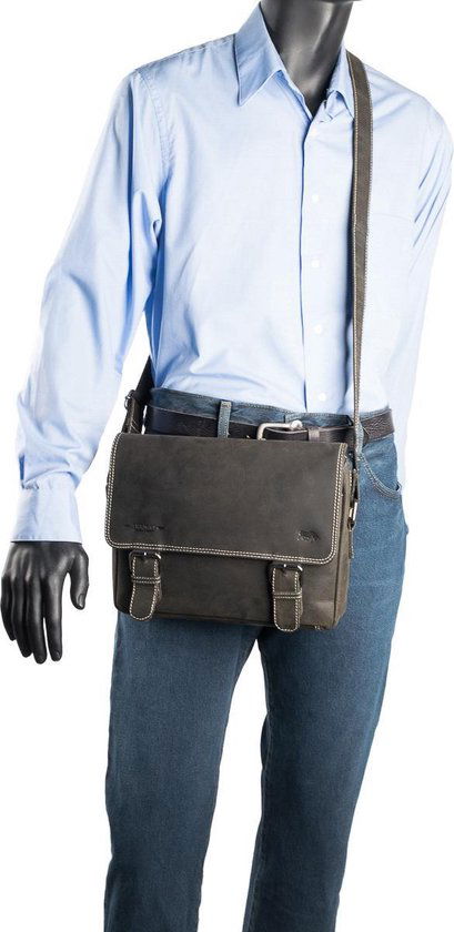 Leren heren schoudertas zwart dames schoudertas zwart leer zwarte leren - Arrigo Leather Goods