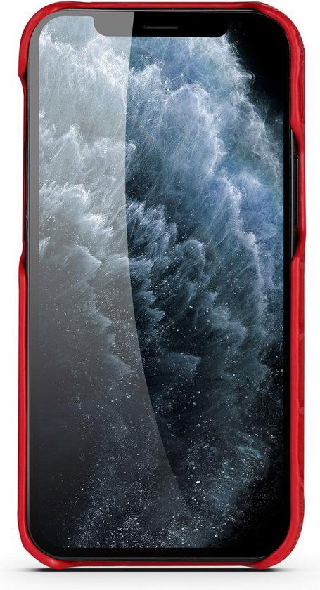 Leren hoesje iphone 12 pro rood leer met kroko print - Arrigo Leather Goods