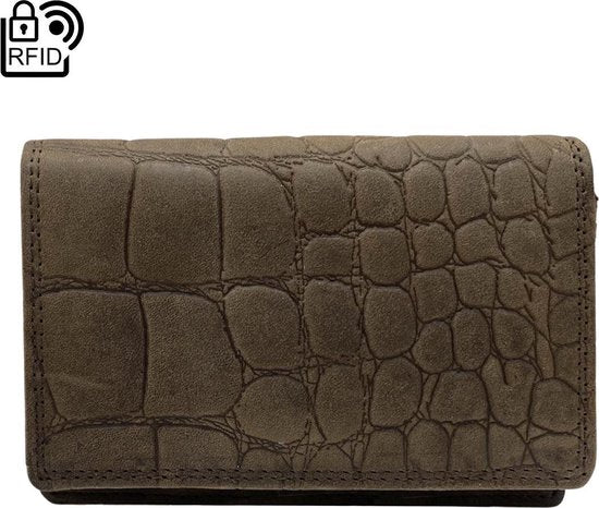 Leren portemonnee dames echt leer met croco print compact model - Arrigo.nl