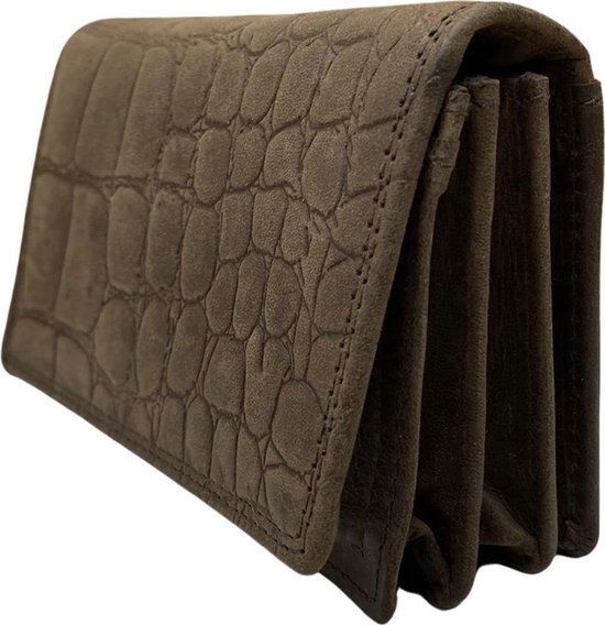 Leren portemonnee dames echt leer met croco print compact model - Arrigo.nl