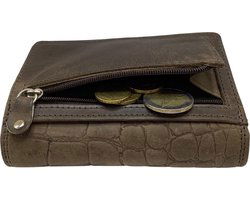 Leren portemonnee dames echt leer met croco print compact model - Arrigo.nl