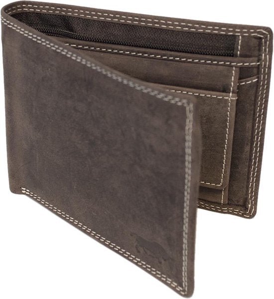 Leren portemonnee heren donkerbruin met groot ritsvak rfid heren portemonnee - Arrigo.nl
