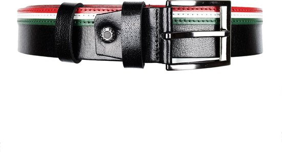 Leren riem 4 cm breed zwart met italiaanse vlag dames - Arrigo.nl
