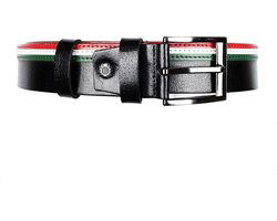 Leren riem 4 cm breed zwart met italiaanse vlag dames - Arrigo.nl