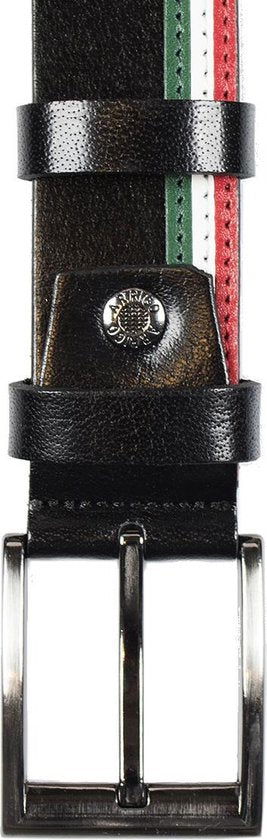 Leren riem 4 cm breed zwart met italiaanse vlag dames - Arrigo.nl
