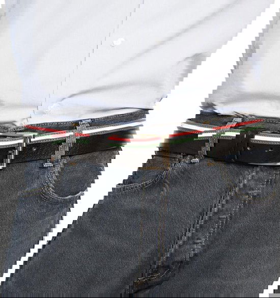 Leren riem 4 cm breed zwart met italiaanse vlag dames - Arrigo.nl