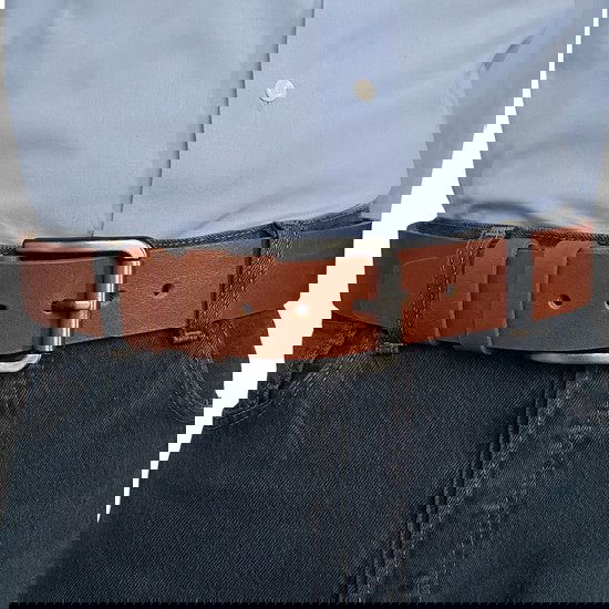 Leren riem cognac kleurig leer 4 5 cm breed casual - Arrigo Leather Goods