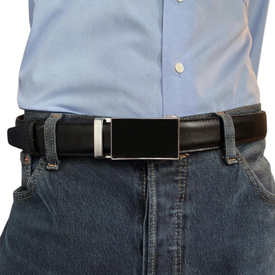 Leren riem zwart van 3 5 cm breed met een - Arrigo Leather Goods