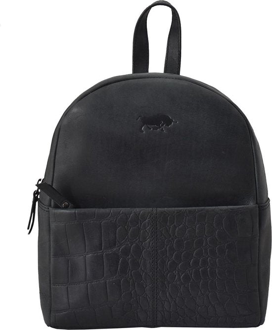 Leren rugtas dames matzwart met kroko print leer rugzak dames - Arrigo Leather Goods