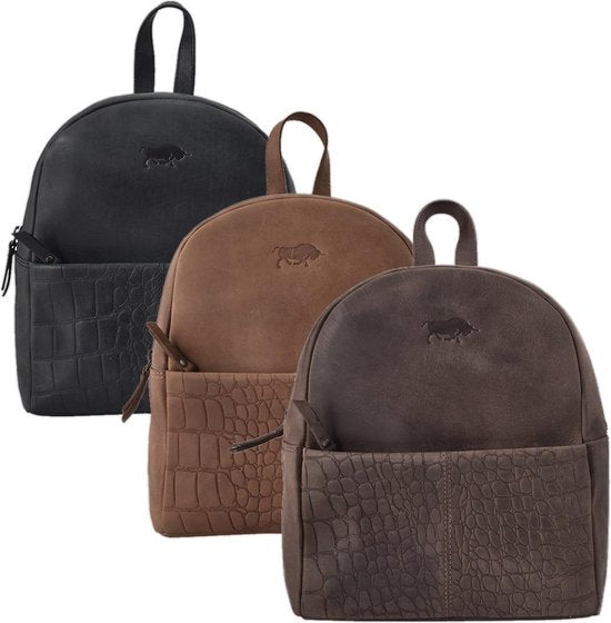 Leren rugtas dames matzwart met kroko print leer rugzak dames - Arrigo Leather Goods