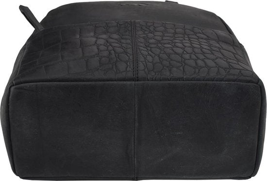 Leren rugtas dames matzwart met kroko print leer rugzak dames - Arrigo Leather Goods