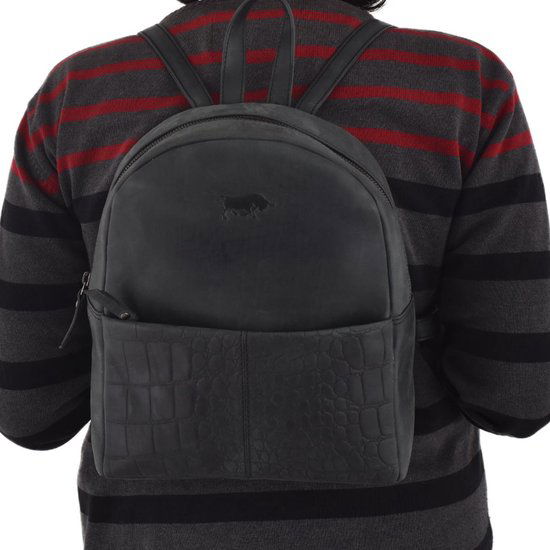 Leren rugtas dames matzwart met kroko print leer rugzak dames - Arrigo Leather Goods